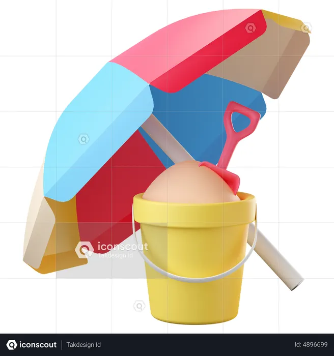 Beach umbrella with sand bucket  3D Icon