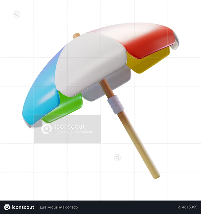 Beach Umbrella With Wooden Stick  3D Illustration