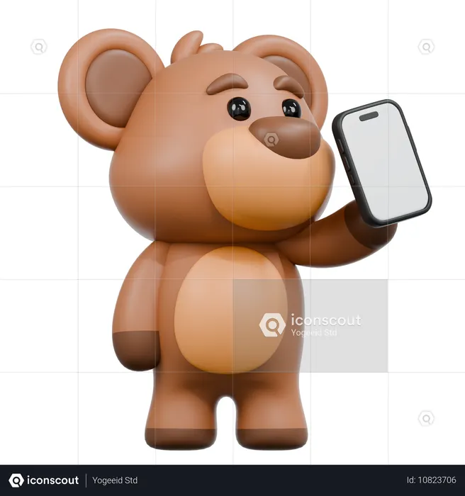 Bear Bring Smartphone  3D Illustration