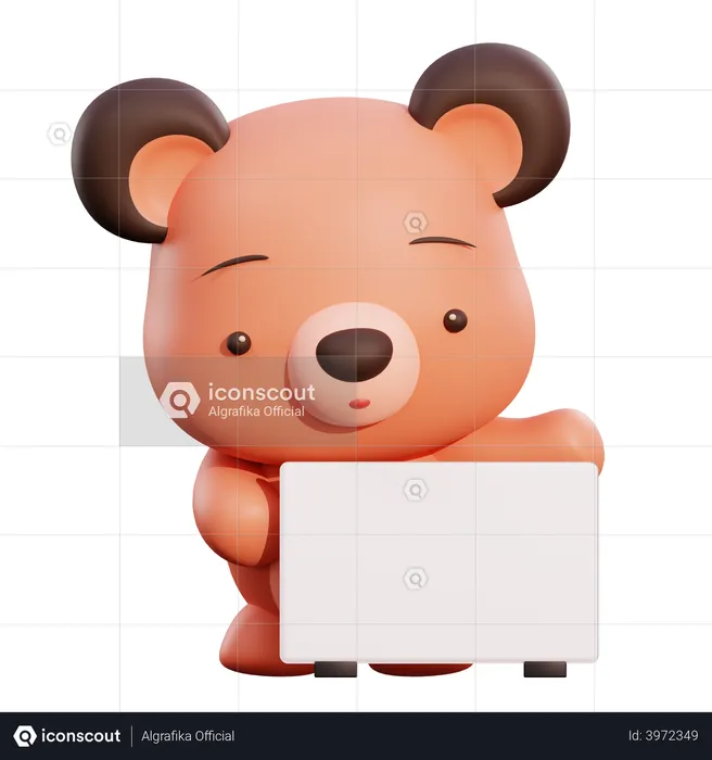 Bear Holding Placard  3D Illustration