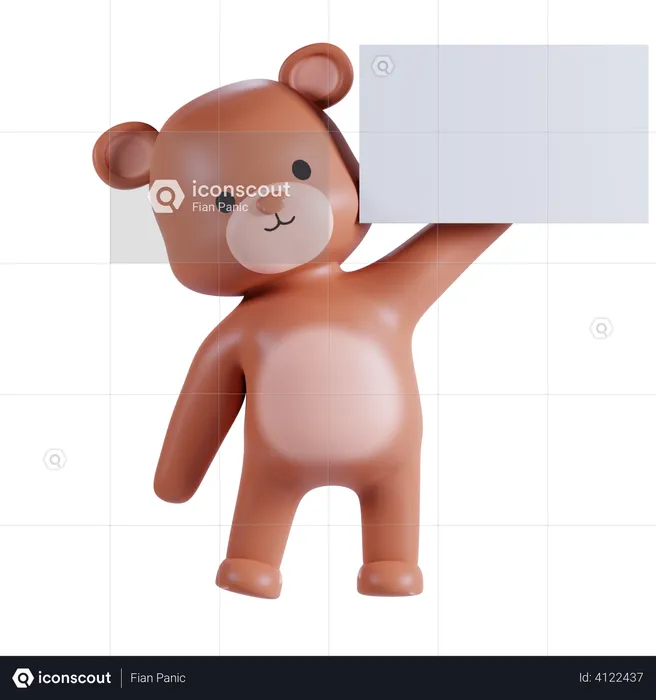 Bear Holding White Paper  3D Illustration