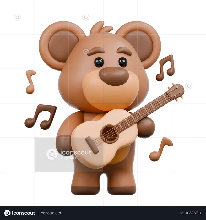 Bear Playing Guitar  3D Illustration