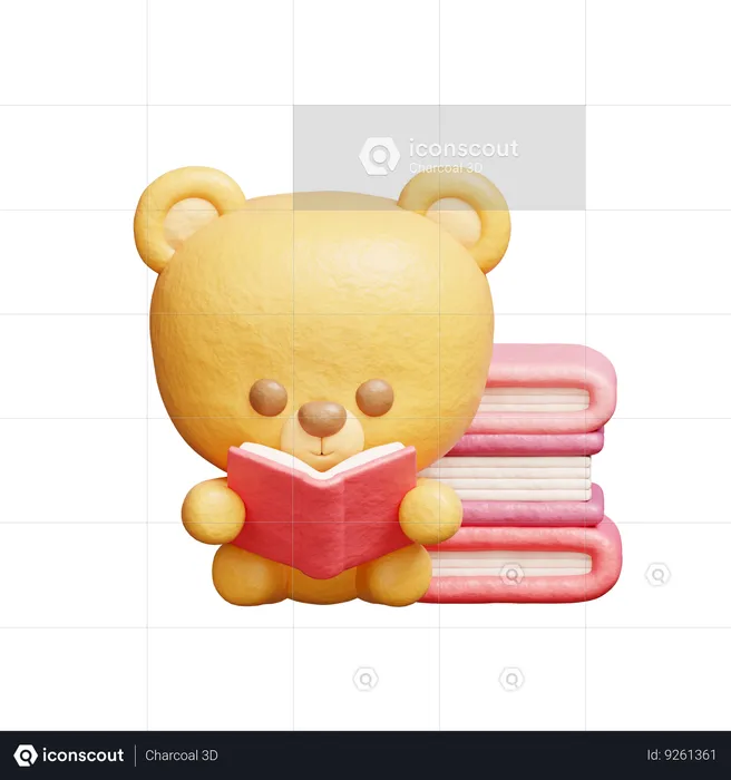 Bear Reading A Book  3D Illustration