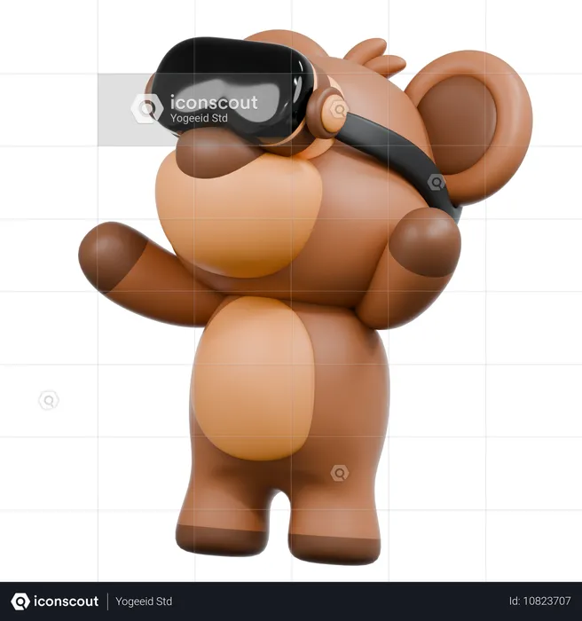 Bear Using VR Glasess  3D Illustration