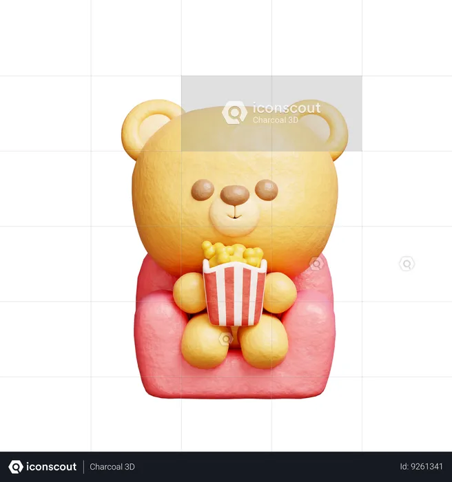 Bear Watching A Movie  3D Illustration