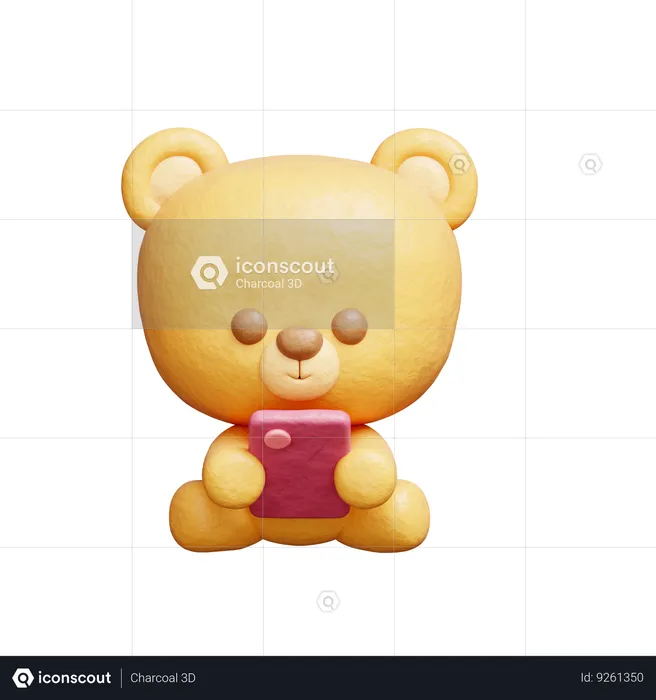 Bear Watching On Smartphone  3D Illustration