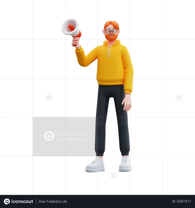 Beard man holding megaphone  3D Illustration