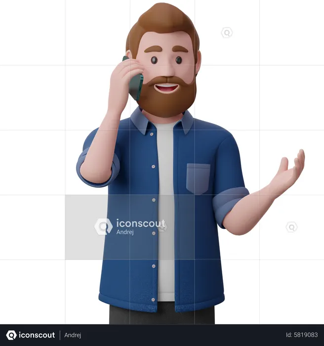 Beard man is talking on the phone  3D Illustration