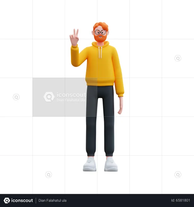 Beard man showing peace sign  3D Illustration