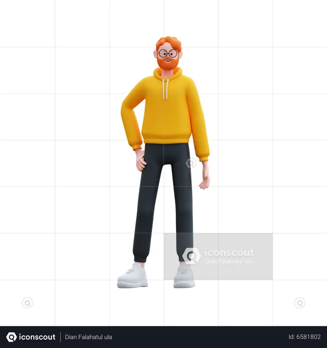 Beard man standing in style  3D Illustration