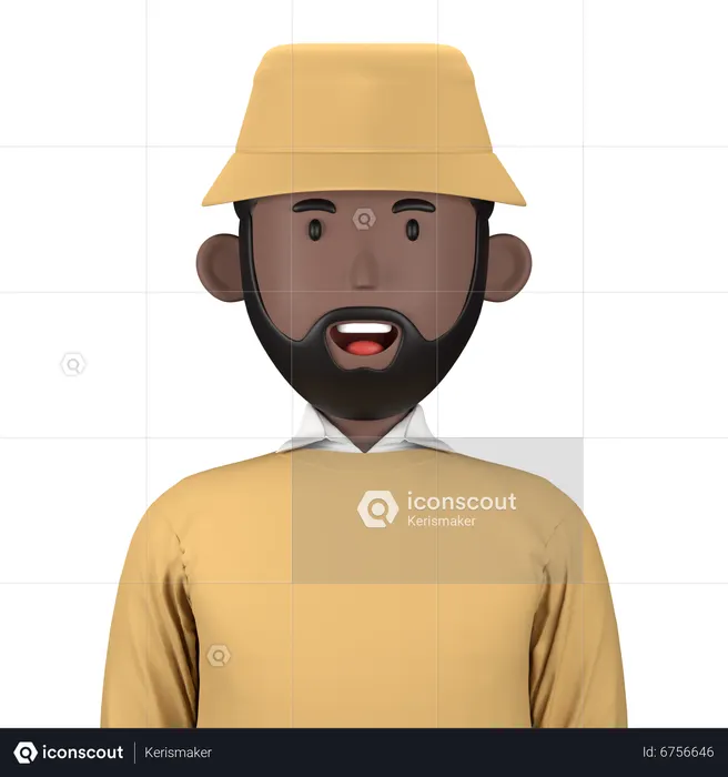 Bearded man wearing hat  3D Icon