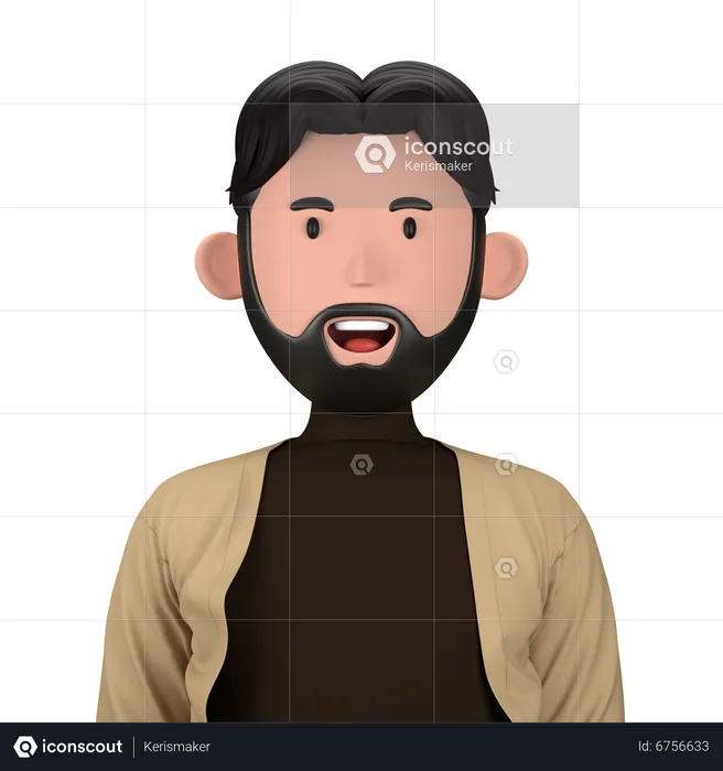 Bearded man wearing sweater  3D Icon