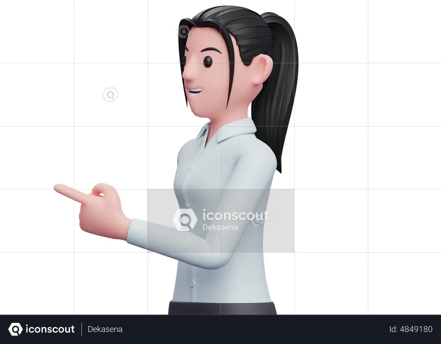 Beautiful Business woman facing sideways and pointing finger  3D Illustration