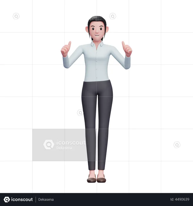 Business Woman Giving Double Thumbs Up  3D Illustration