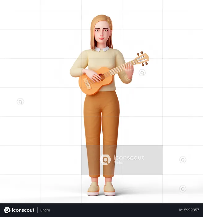 Beautiful lady playing guitar and singing  3D Illustration