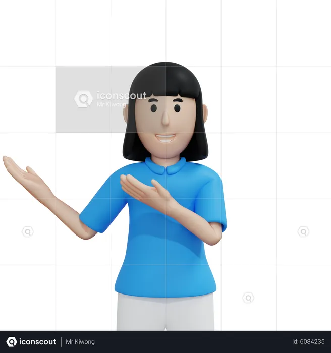 Beautiful lady showing something left using two hands  3D Illustration