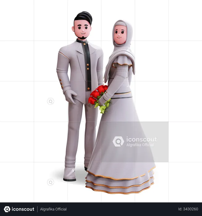 Beautiful Wedding Couple  3D Illustration