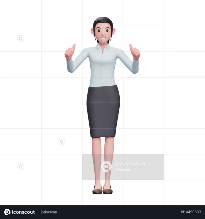 Beautiful Woman Showing Double Thumbs Up  3D Illustration