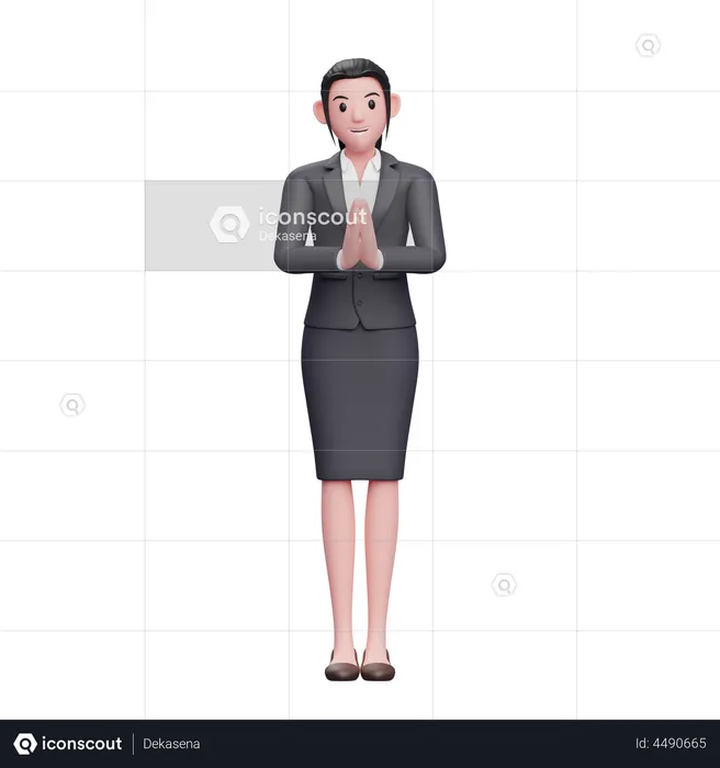 Beautiful Woman In Formal Clothes Doing Namaste Gesture  3D Illustration