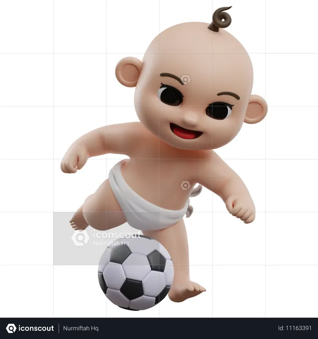 Bebê jogando futebol  3D Illustration