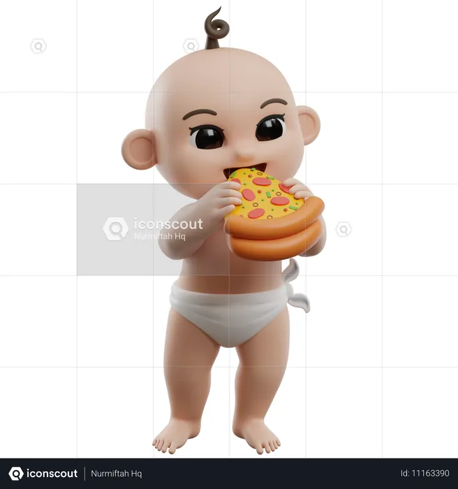 Bébé mange une pizza  3D Illustration