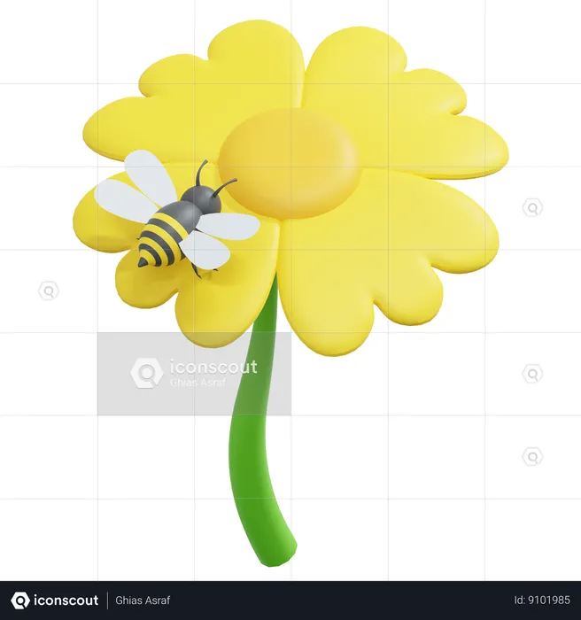 Bee On Sun Flower  3D Icon