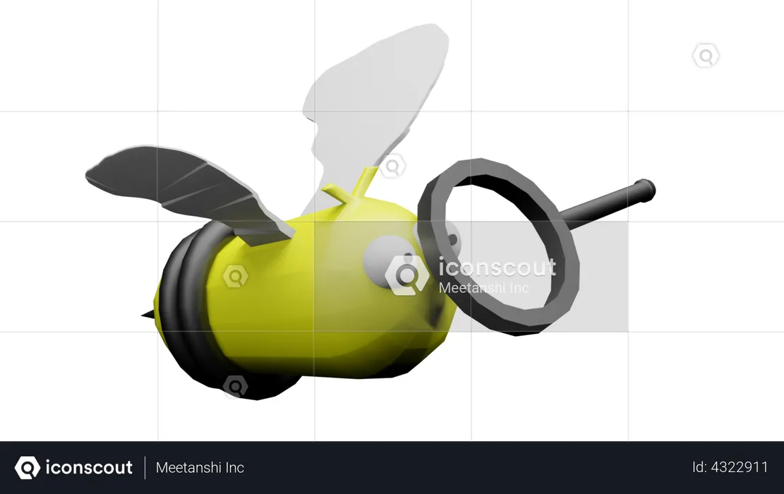 Bee with magnifier glass  3D Illustration