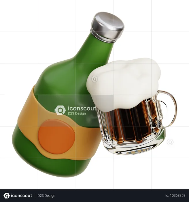 Beer Bottle With Beer Glass Mug  3D Icon