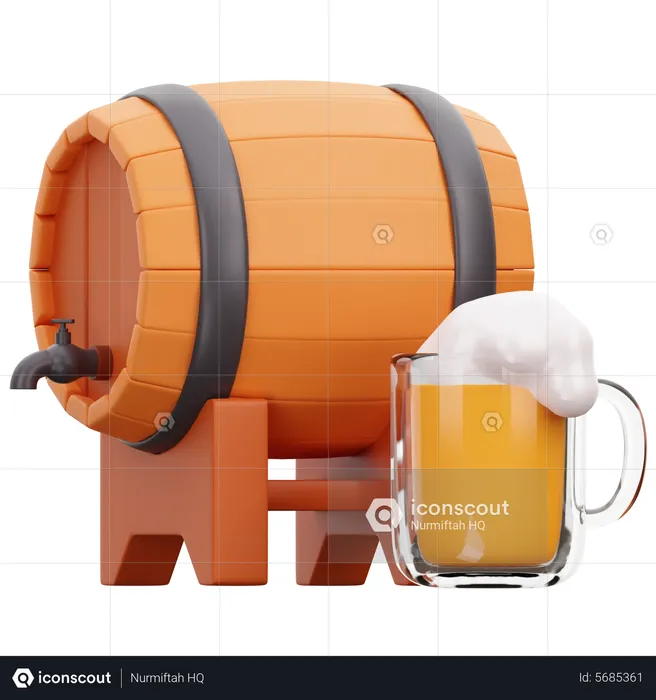 Beer Drum And Glass  3D Icon