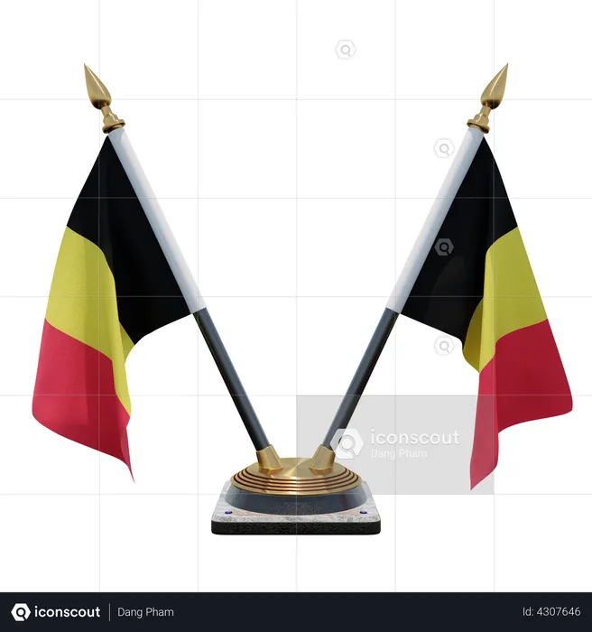 Belgium Double Desk Flag Stand Flag 3D Illustration