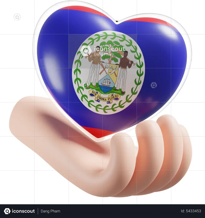 Belize Flag Heart Hand Care Flag 3D Icon