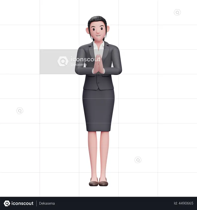 Belle femme en vêtements formels faisant le geste Namaste  3D Icon