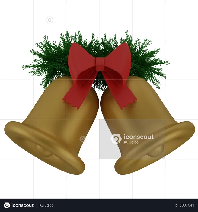 Bells With Christmas Tree Twigs  3D Icon
