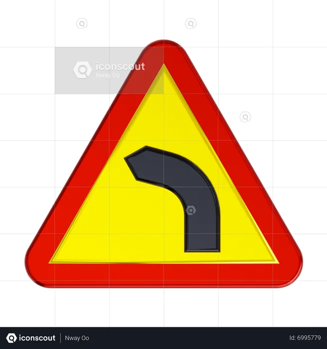 Bend To Left Road Sign  3D Icon