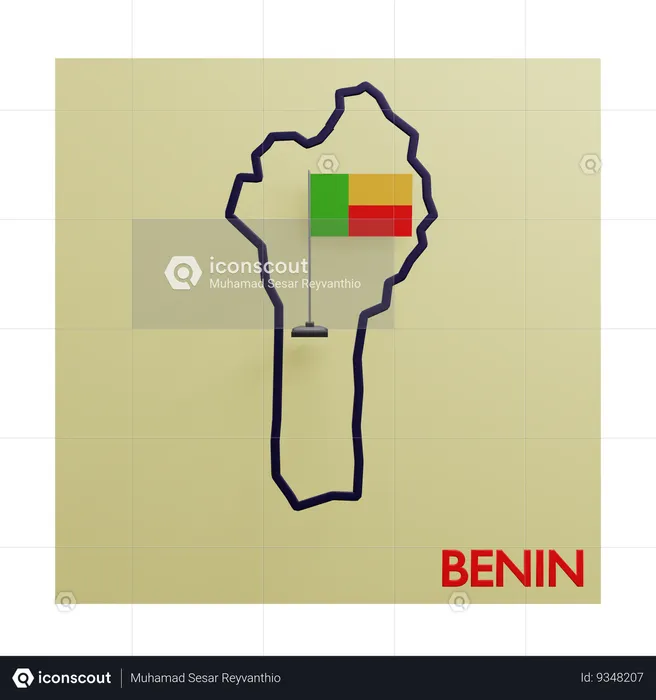 Benin map Flag 3D Icon
