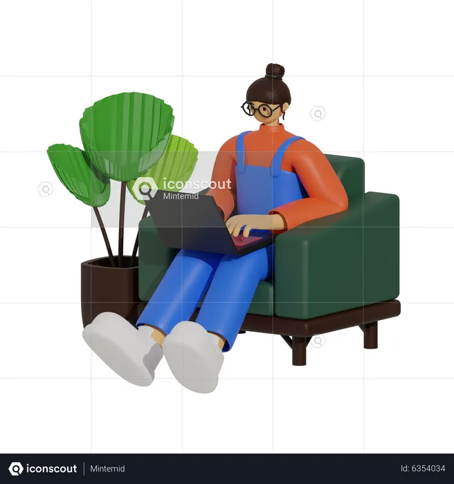 Bequem und vernetzt: Der Arbeitsalltag auf dem Sofa  3D Illustration