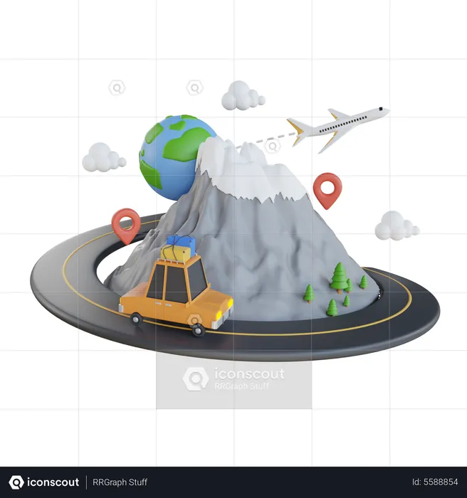 Roadtrip durch die Berge  3D Illustration