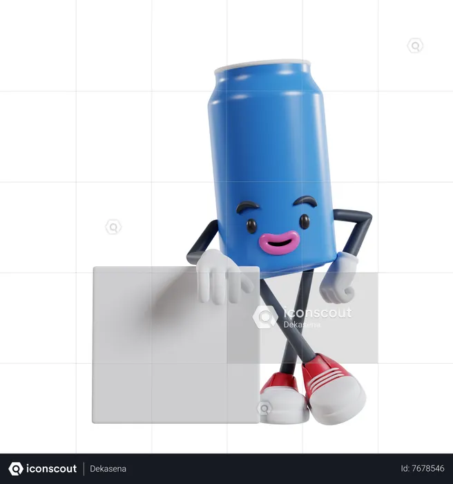 Beverage cans character Leaning against the wall of a small white box  3D Illustration