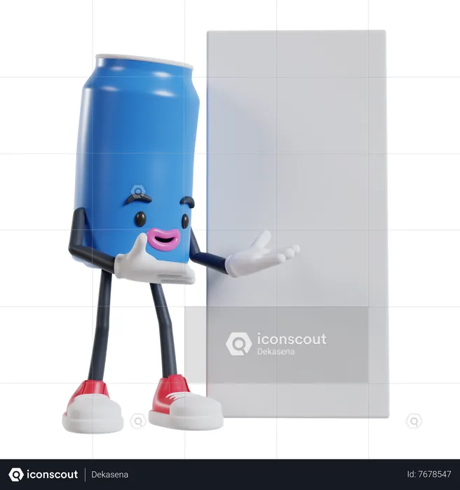 Beverage cans character opens two arms to a long banner on the side  3D Illustration