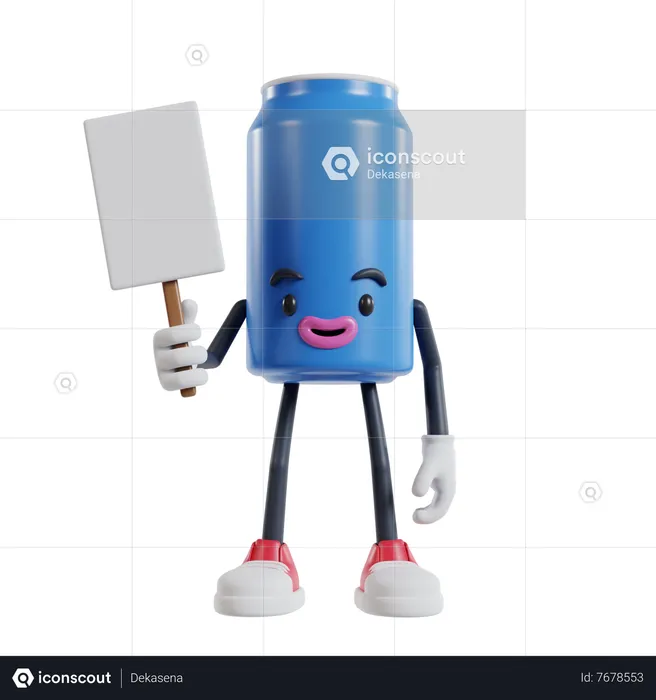 Beverage cans character standing holding white paper placard with right hand  3D Illustration