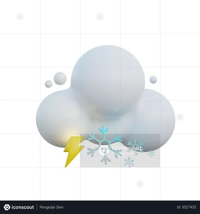 Bewölkt, schneereich und blitzend  3D Icon