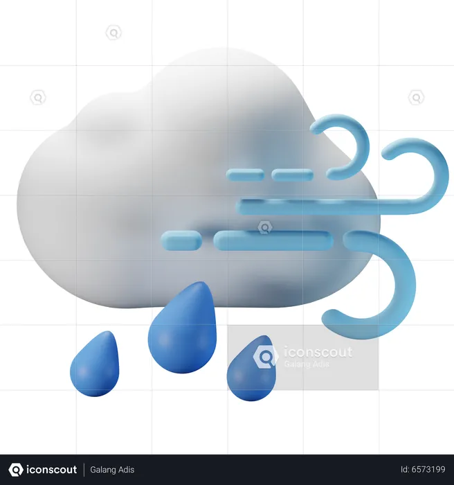 Bewölkt starker Regen windig  3D Icon
