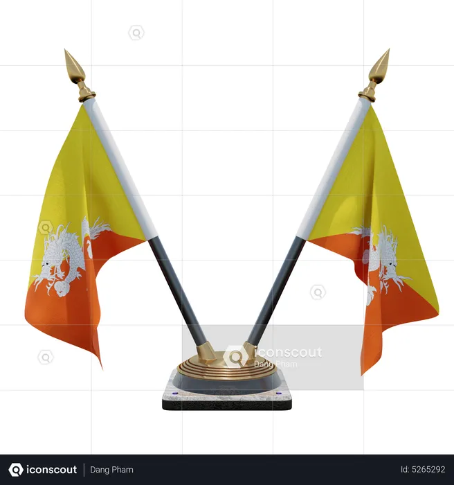 Bhutan Double (V) Desk Flag Stand Flag 3D Icon