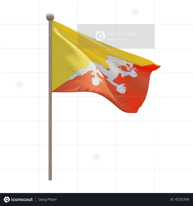 Bhutan Flag Pole  3D Flag