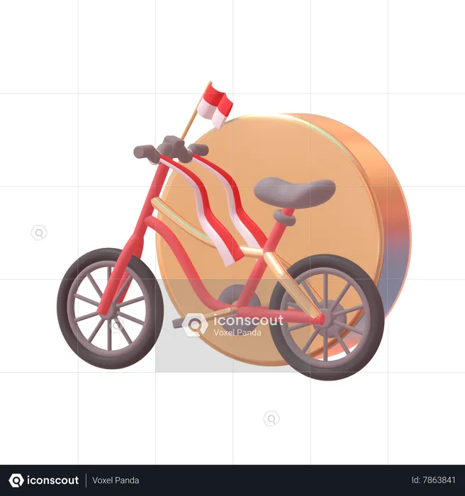 Bicicleta com bandeira da Indonésia  3D Icon