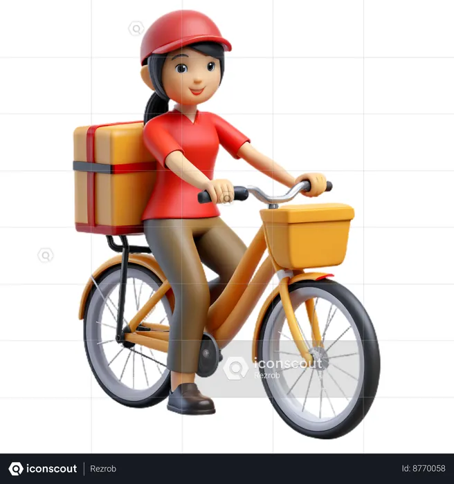 Bicycle delivery girl  3D Icon