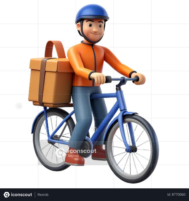 Bicycle delivery man  3D Icon