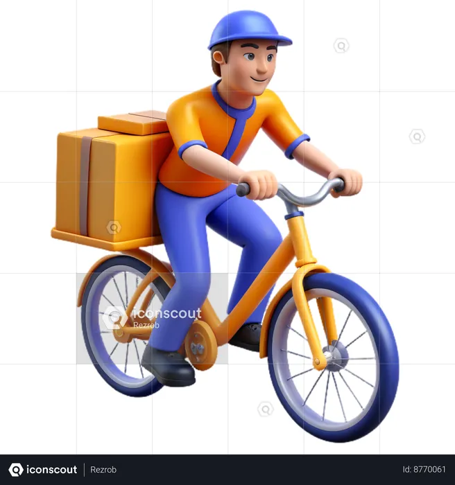 Bicycle delivery man  3D Icon