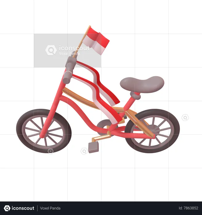 Bicycle With Indonesia Flag  3D Icon