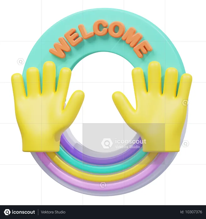 Bienvenidos Manos y Arcoiris Logo 3D Icon